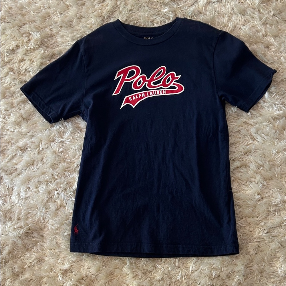 Polo by Ralph Lauren Navy Tee with Red & White Script Logo - new